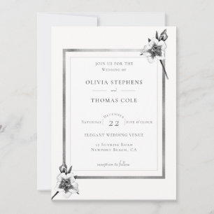 Elegant Xmas Roses White Gold Christmas Wedding Invitation