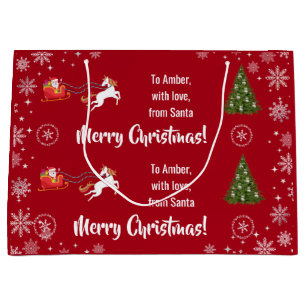 Elegant Xmas Santa's Sleigh Unicorn Personalise Large Gift Bag