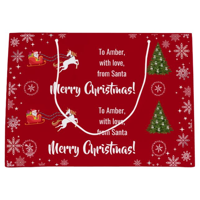 Elegant Xmas Santa's Sleigh Unicorn Personalise Large Gift Bag (Front)