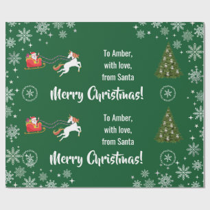 Elegant Xmas Santa's Sleigh Unicorn Personalise Wrapping Paper