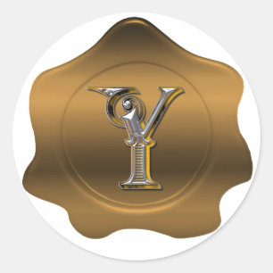 Elegant Y Monogram Bronze Wax Seal Look Sticker