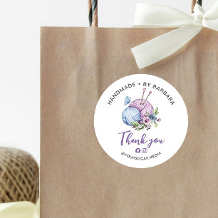 Elegant Yarn Knitting Needles Thank you Classic Round Sticker