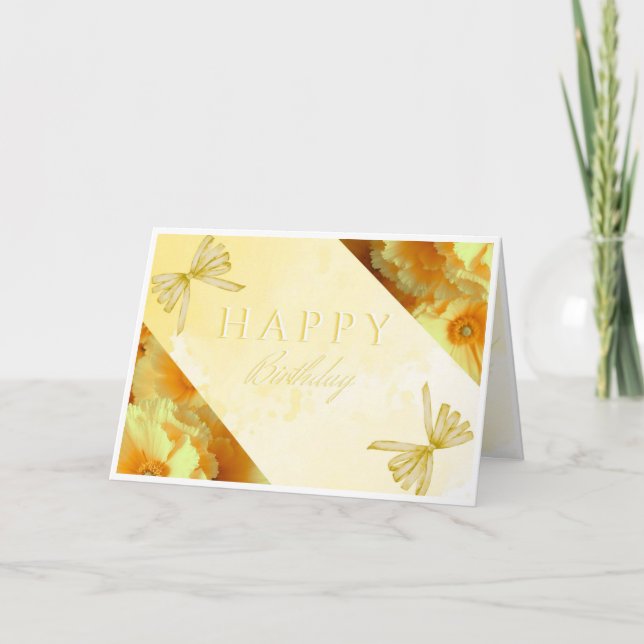 Elegant Yellow 2 Floral Happy Birthday Card (Front)