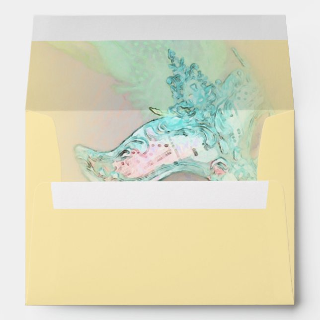 Elegant Yellow and Aqua Masquerade Envelope (Back (Bottom))
