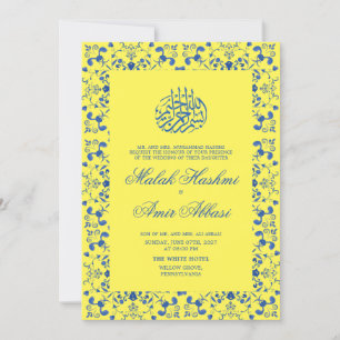 Elegant Yellow and Blue Islamic Muslim Wedding  Invitation