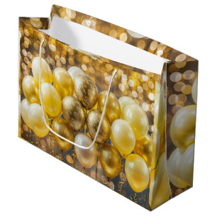 Elegant Yellow and Gold Balloon Wrapping Paper Large Gift Bag