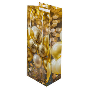 Elegant Yellow and Gold Balloon Wrapping Paper Wine Gift Bag