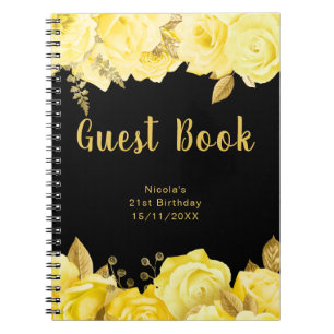 Elegant Yellow and Gold Flower Birthday Guest Book