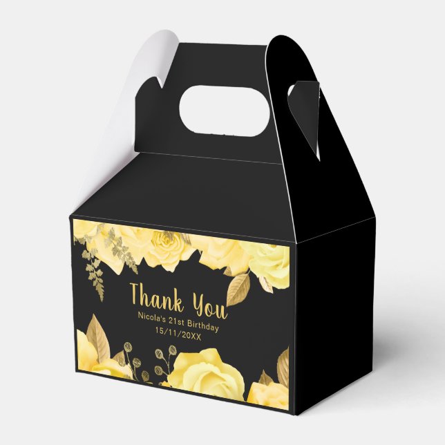 Elegant Yellow and Gold Flowers Birthday Party Favour Box (Front Side)