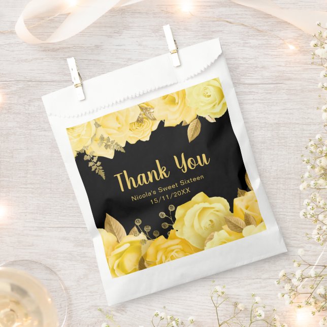 Elegant Yellow and Gold Flowers Sweet Sixteen Favour Bag (Clipped)
