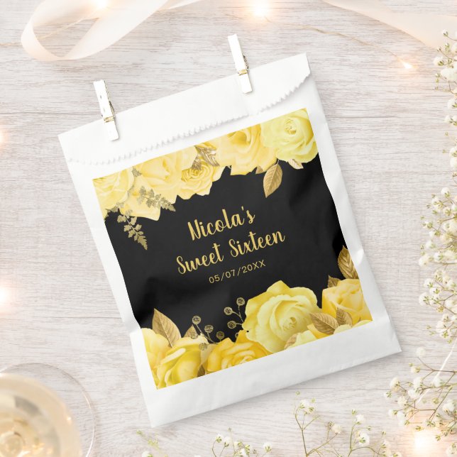 Elegant Yellow and Gold Flowers Sweet Sixteen Favour Bag (Clipped)