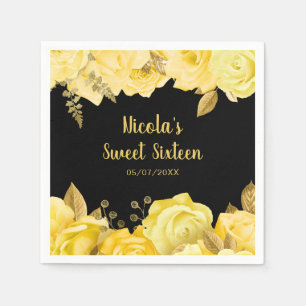 Elegant Yellow and Gold Flowers Sweet Sixteen Napkin