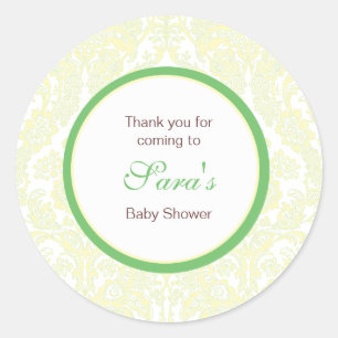 Elegant Yellow and Green Damask Favour Sticker