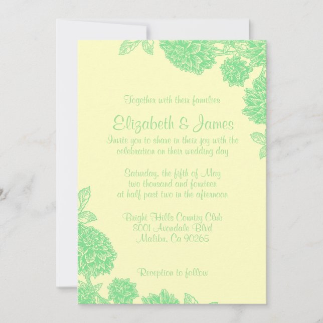 Elegant Yellow And Green Wedding Invitations (Front)