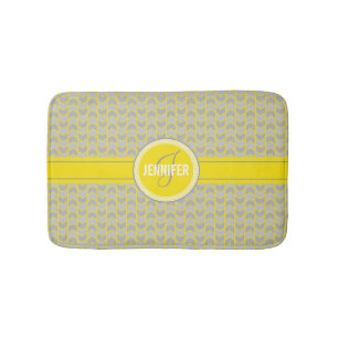 Elegant yellow and grey chevron monogrammed name bath mat