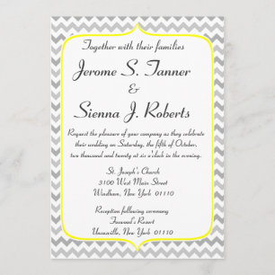 Elegant Yellow and Grey Chevron Wedding Invitation