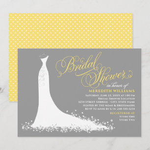 Elegant Yellow and Grey Wedding Gown Bridal Shower Invitation