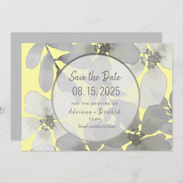 Elegant Yellow and Grey Wedding Save The Date (Front/Back)