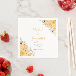 Elegant Yellow and Ivory Rose Wedding Napkin