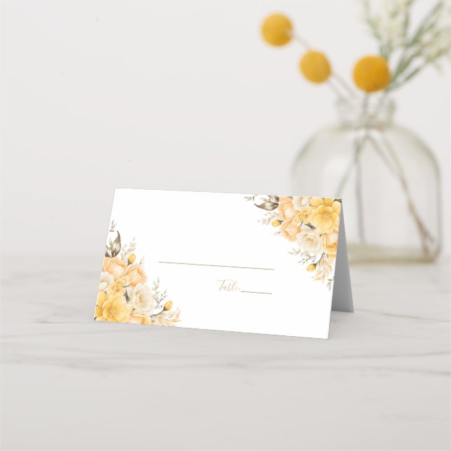 Elegant Yellow and Ivory Rose Wedding Place Card (Back)