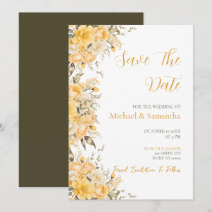 Elegant Yellow and Ivory Rose Wedding Save The Date
