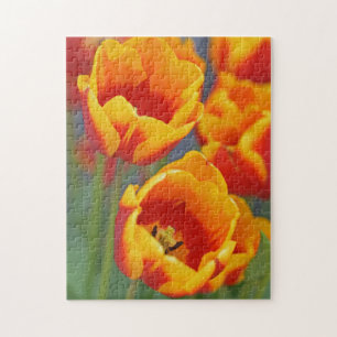Elegant Yellow and Red Tulip Flower Portrait Jigsaw Puzzle