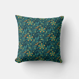 Elegant Yellow and Teal Floral Pattern Design Cushion