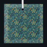 Elegant Yellow and Teal Floral Pattern Design Glass Tree Decoration<br><div class="desc">Seamless floral pattern with yellow and teal flowers and green leaves on a dark background. The design is symmetrical and evokes a lively,  elegant feel.</div>