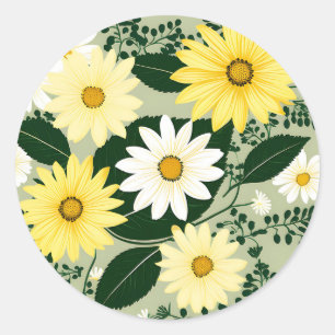 Elegant Yellow And White Daisies Flowers Classic Round Sticker