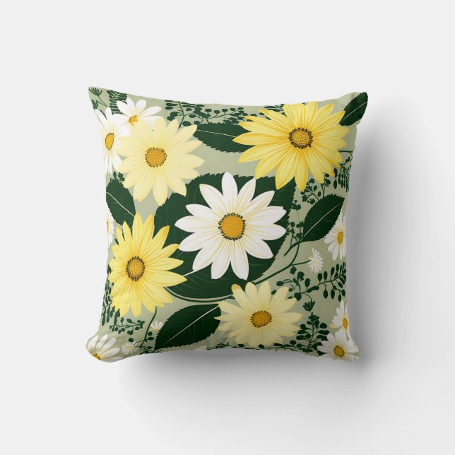 Elegant Yellow And White Daisies Flowers Cushion (Front)