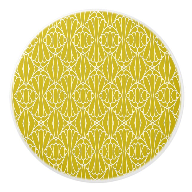 Elegant Yellow Art Deco Pattern with Diamond Motif Ceramic Knob (Front)