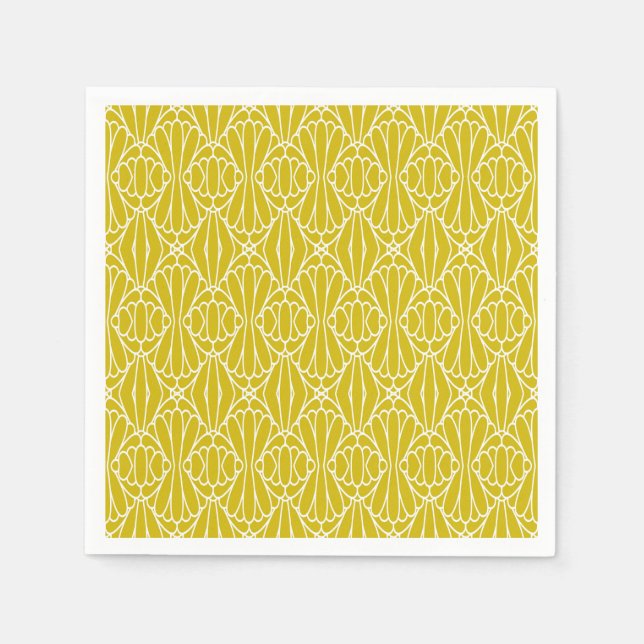 Elegant Yellow Art Deco Pattern with Diamond Motif Napkin (Front)