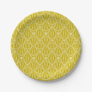 Elegant Yellow Art Deco Pattern with Diamond Motif Paper Plate