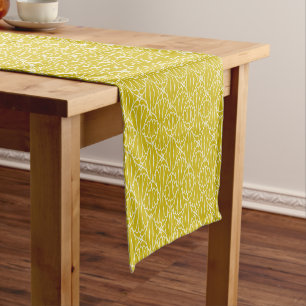 Elegant Yellow Art Deco Pattern with Diamond Motif Short Table Runner