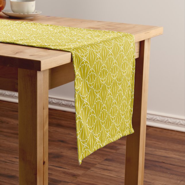 Elegant Yellow Art Deco Pattern with Diamond Motif Short Table Runner (In Situ)