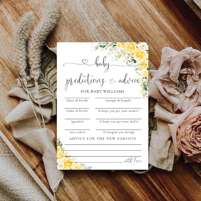 Elegant Yellow Baby Shower Predictions Card  (Creator Uploaded)