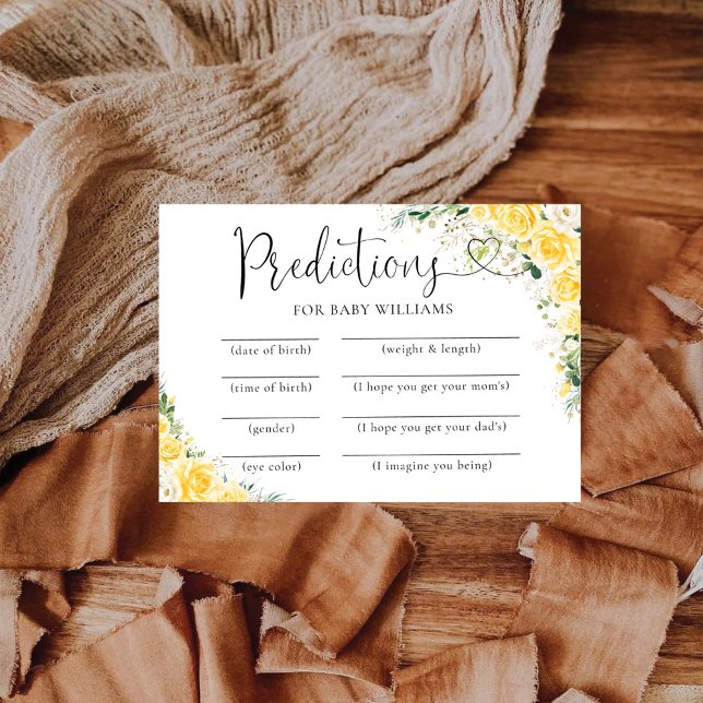 Elegant Yellow Baby Shower Predictions Card (Creator Uploaded)