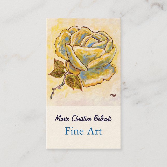 Elegant Yellow Beige Rose Flower French Chic Business Card (Front)