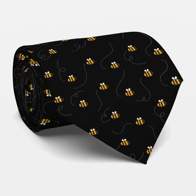Elegant Yellow Black Bee Seamless Pattern Tie (Rolled)
