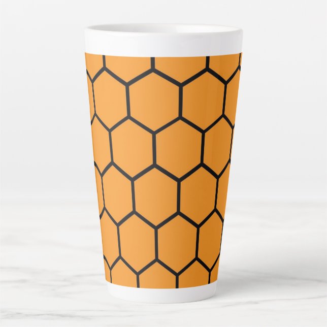 Elegant Yellow Black Honeycomb geometric Pattern Latte Mug (Front)