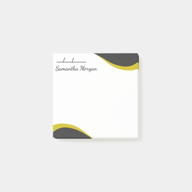 Elegant yellow & black waves customisable post-it notes (Front)