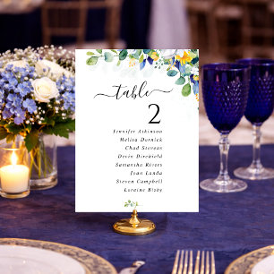 Elegant yellow blue wedding seating table numbers