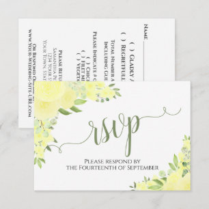Elegant Yellow Boho Floral Calligraphy Wedding RSVP Card