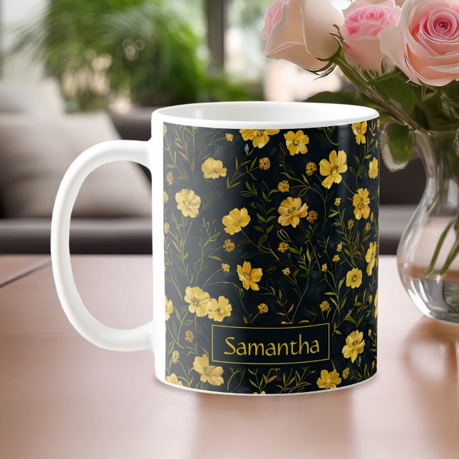Elegant Yellow Buttercup Flower Pattern Coffee Mug (Creator Uploaded)