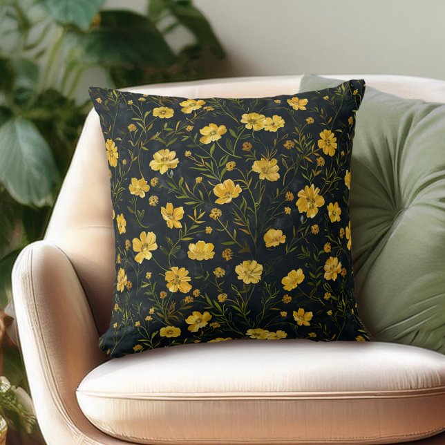 Elegant Yellow Buttercup Flower Pattern Cushion (Creator Uploaded)