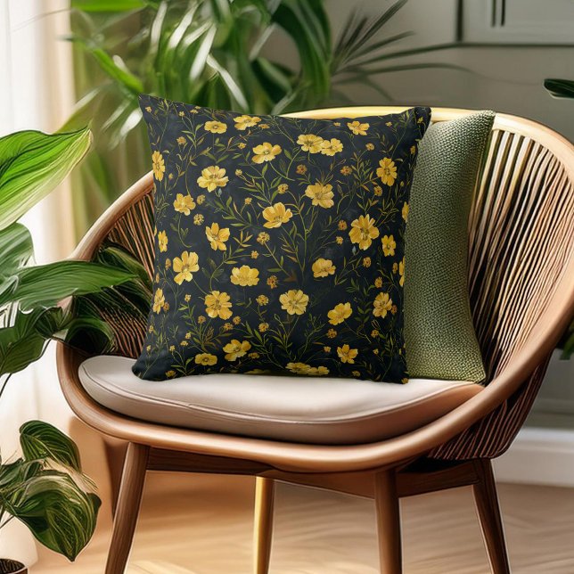 Elegant Yellow Buttercup Flower Pattern Cushion (Creator Uploaded)