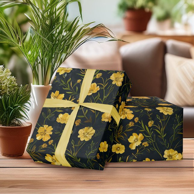 Elegant Yellow Buttercup Flower Pattern Wrapping Paper (Creator Uploaded)