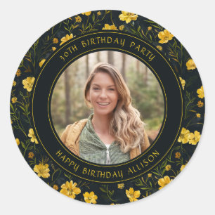 Elegant Yellow Buttercup Flowers Birthday Party Classic Round Sticker