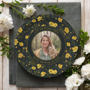 Elegant Yellow Buttercup Flowers Birthday Party Paper Plate