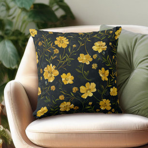 Elegant Yellow Buttercup Flowers Cushion